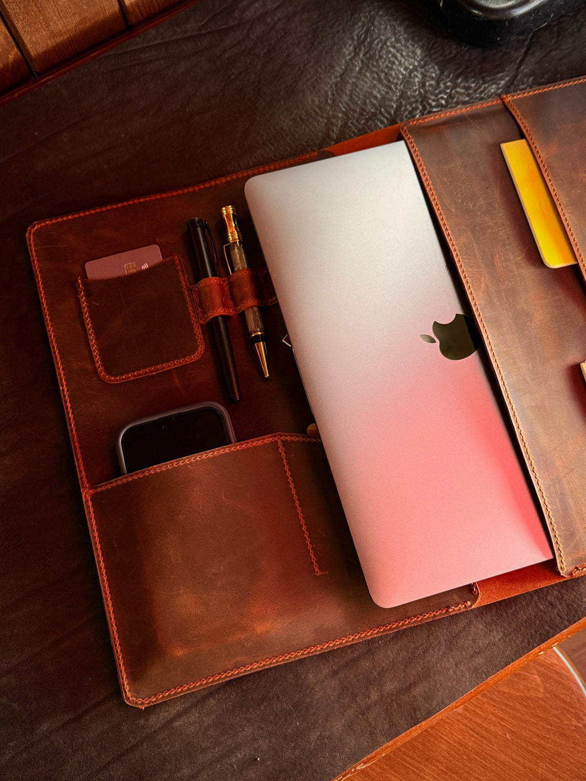 Embossed Full-Grain Leather Laptop Portfolio Organizer - view 3