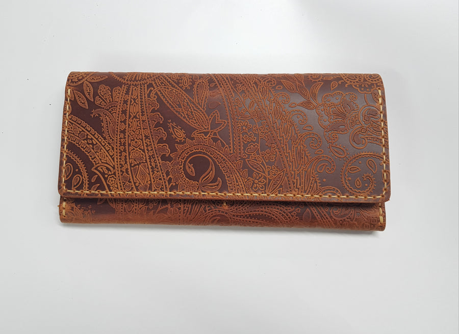 Handcrafted Leather Bifold Wallet with Floral Pattern