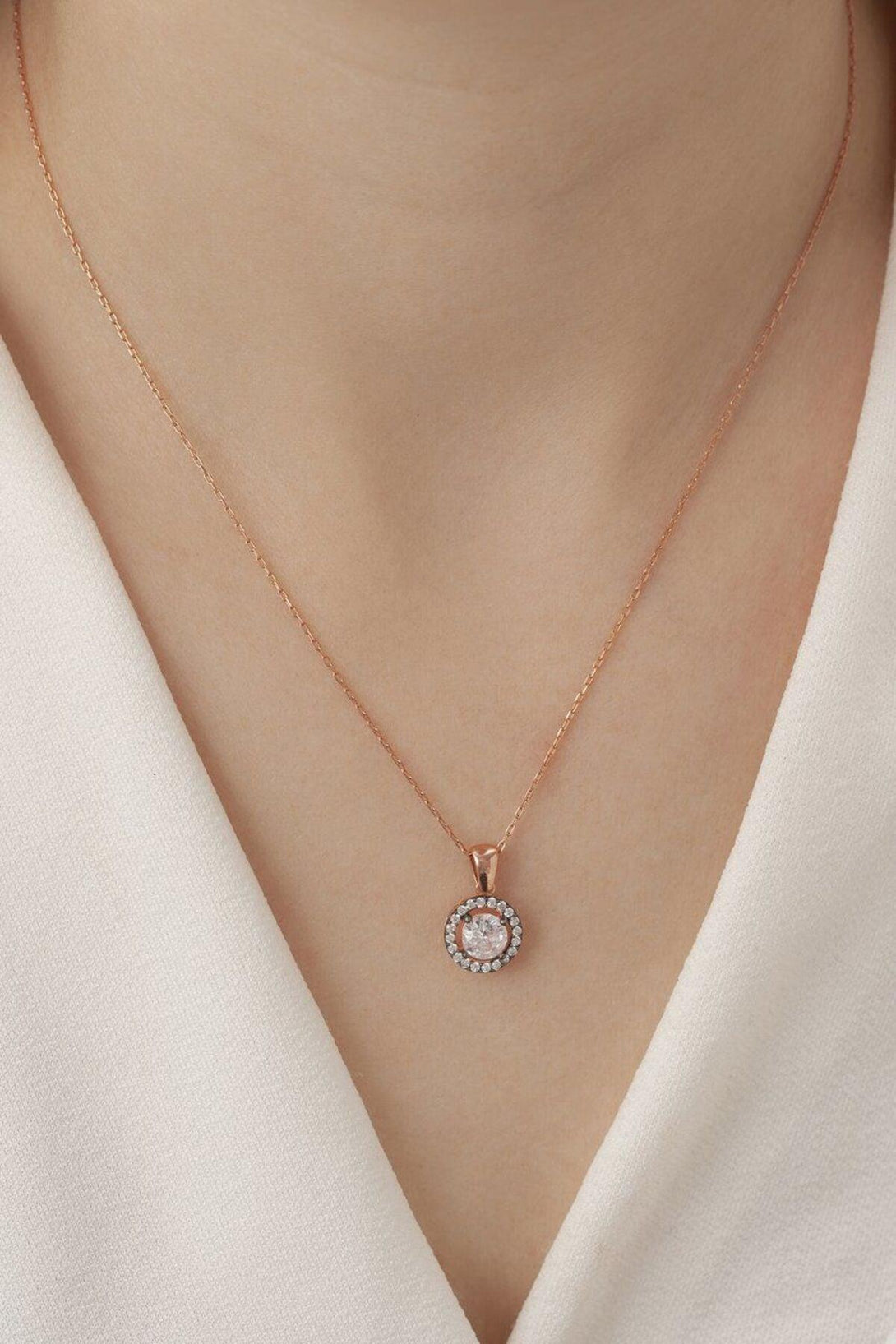 925 Sterling Silver Baguette Necklace Round With Zircon Stone