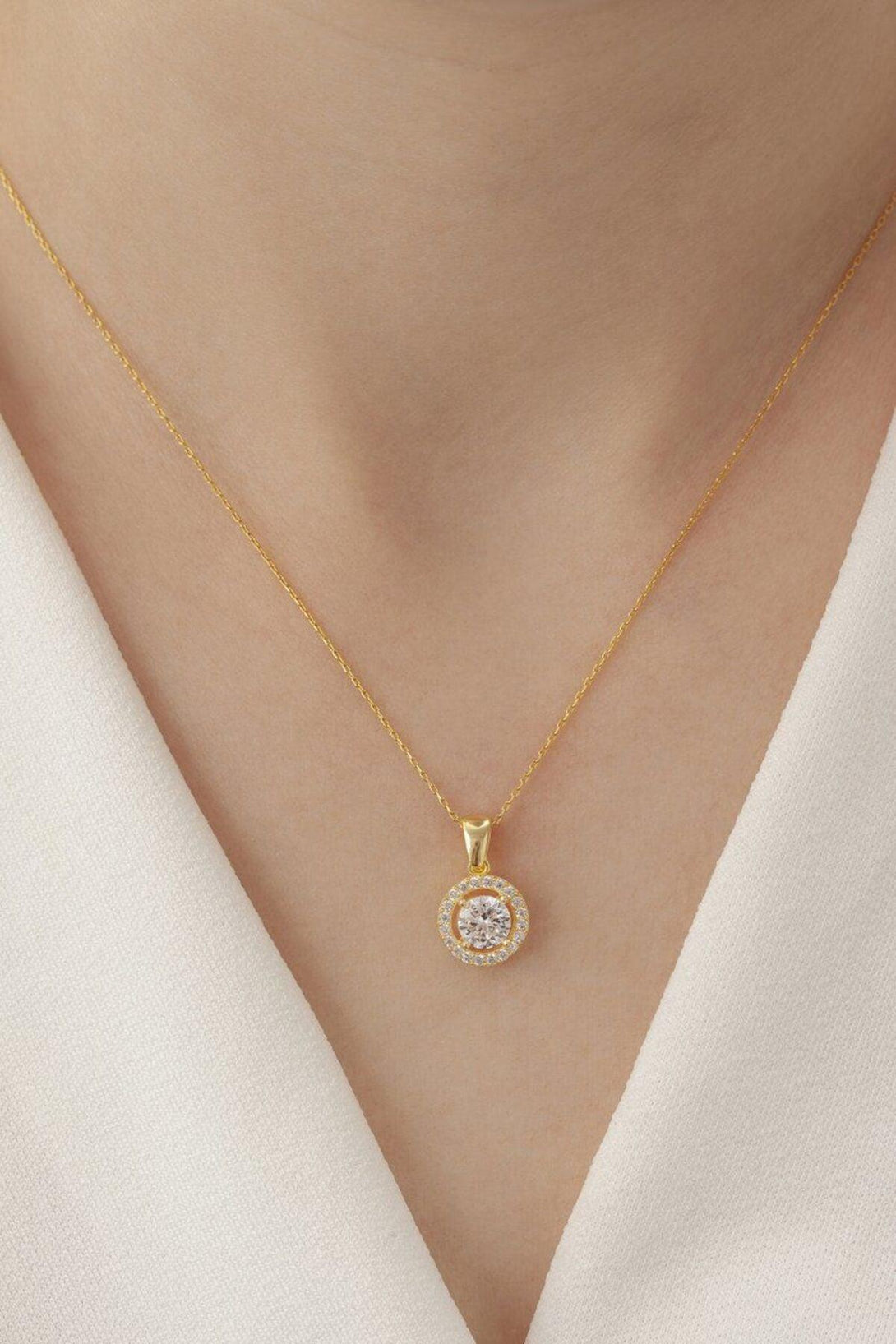 925 Sterling Silver Baguette Necklace Round With Zircon Stone