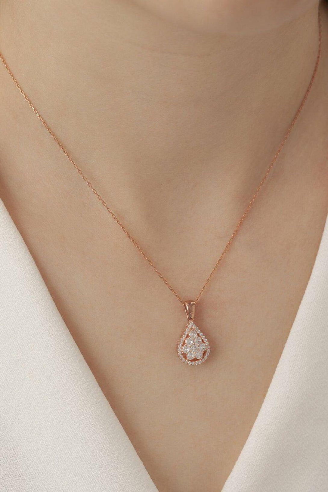 925 Sterling Silver Baguette Necklace With Zircon Stone Drop