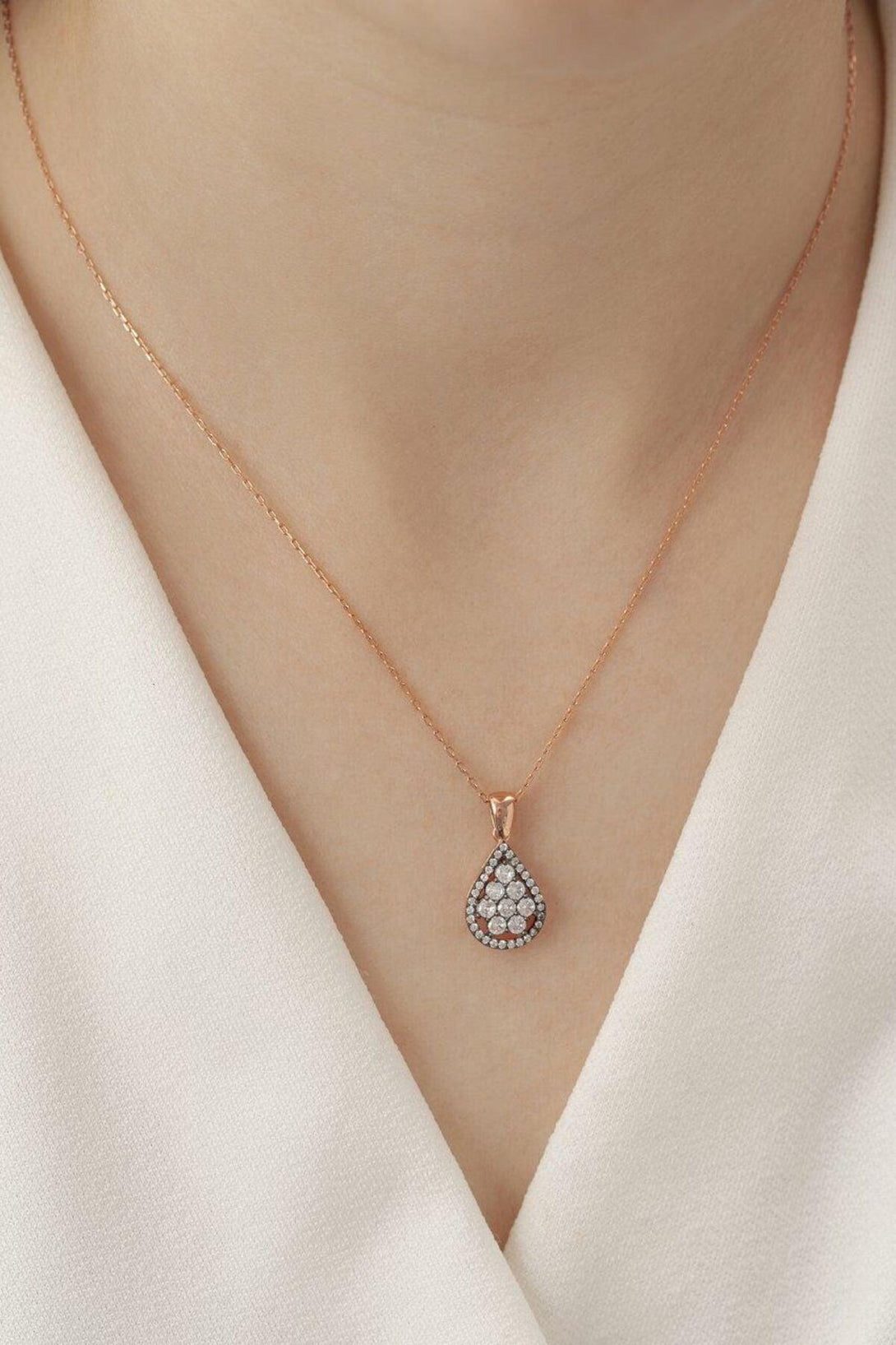 925 Sterling Silver Baguette Necklace With Zircon Stone Drop