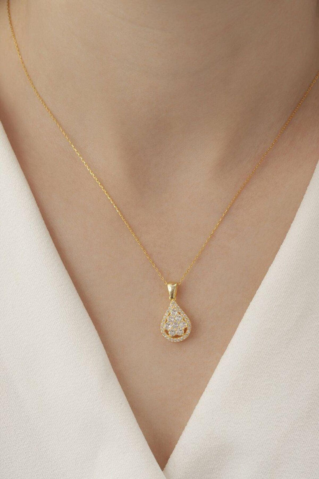 925 Sterling Silver Baguette Necklace With Zircon Stone Drop