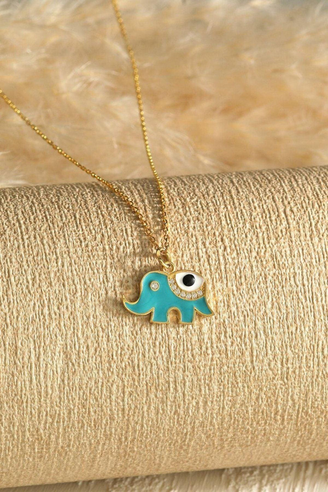 925 Sterling Silver Blue Elephant Necklace With Evil Eyes