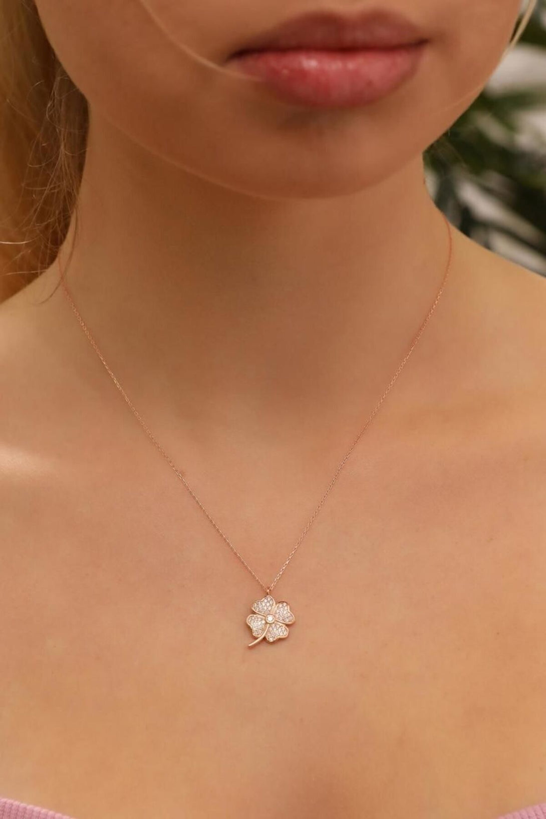 925 Sterling Silver Clover Necklace With Zircon Stone