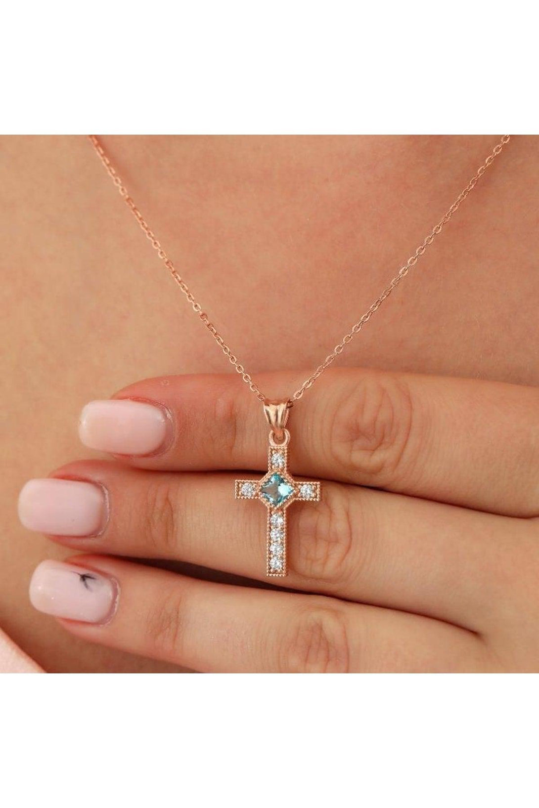 925 Sterling Silver Cross Necklace With Personalized Birth Stone