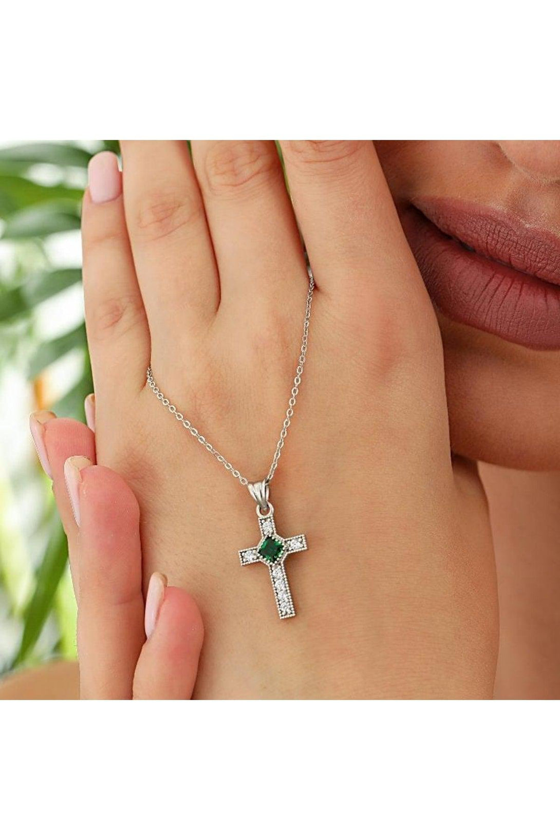 925 Sterling Silver Cross Necklace With Personalized Birth Stone