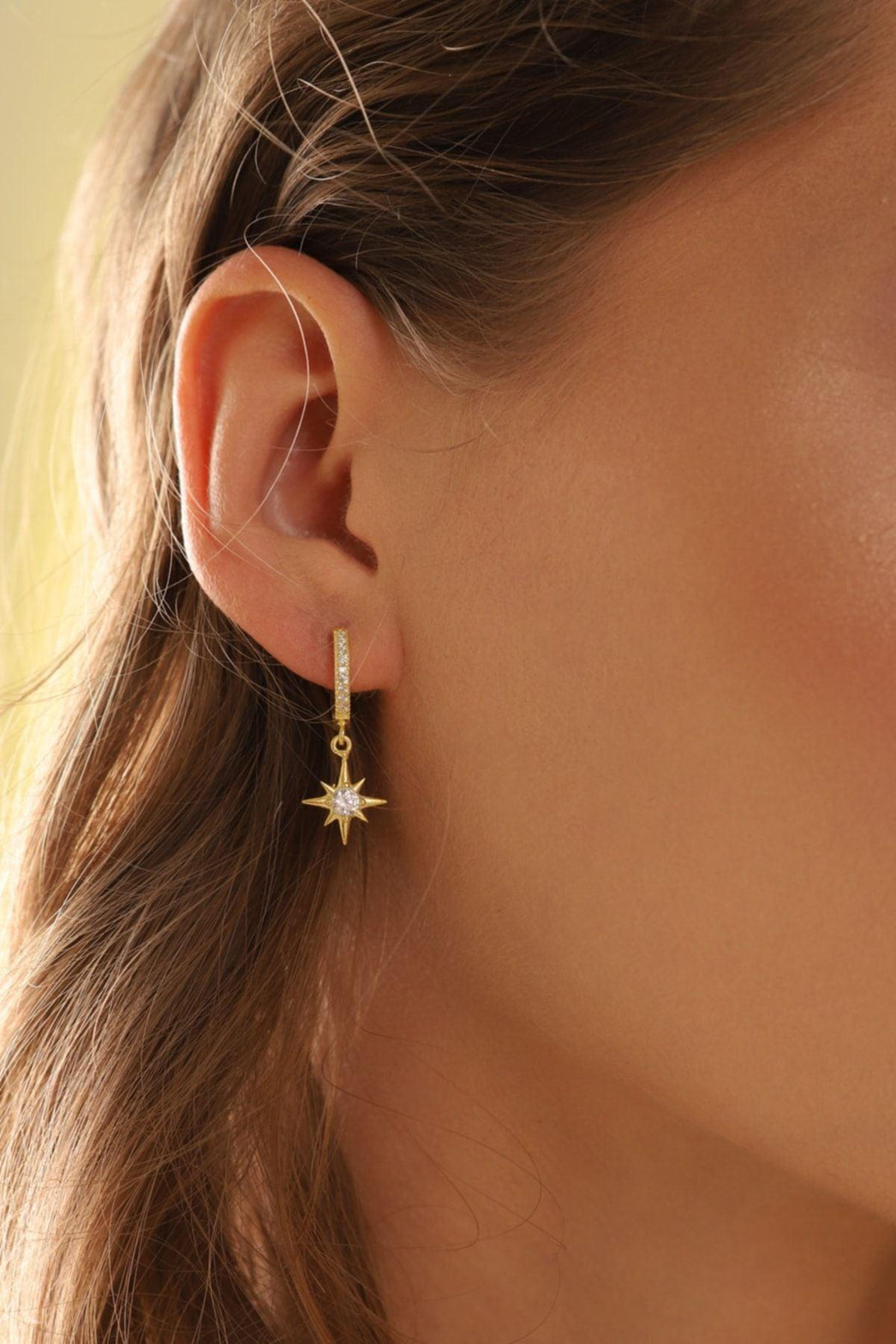 925 Sterling Silver Dangle Star Earrings With Zircon Stones