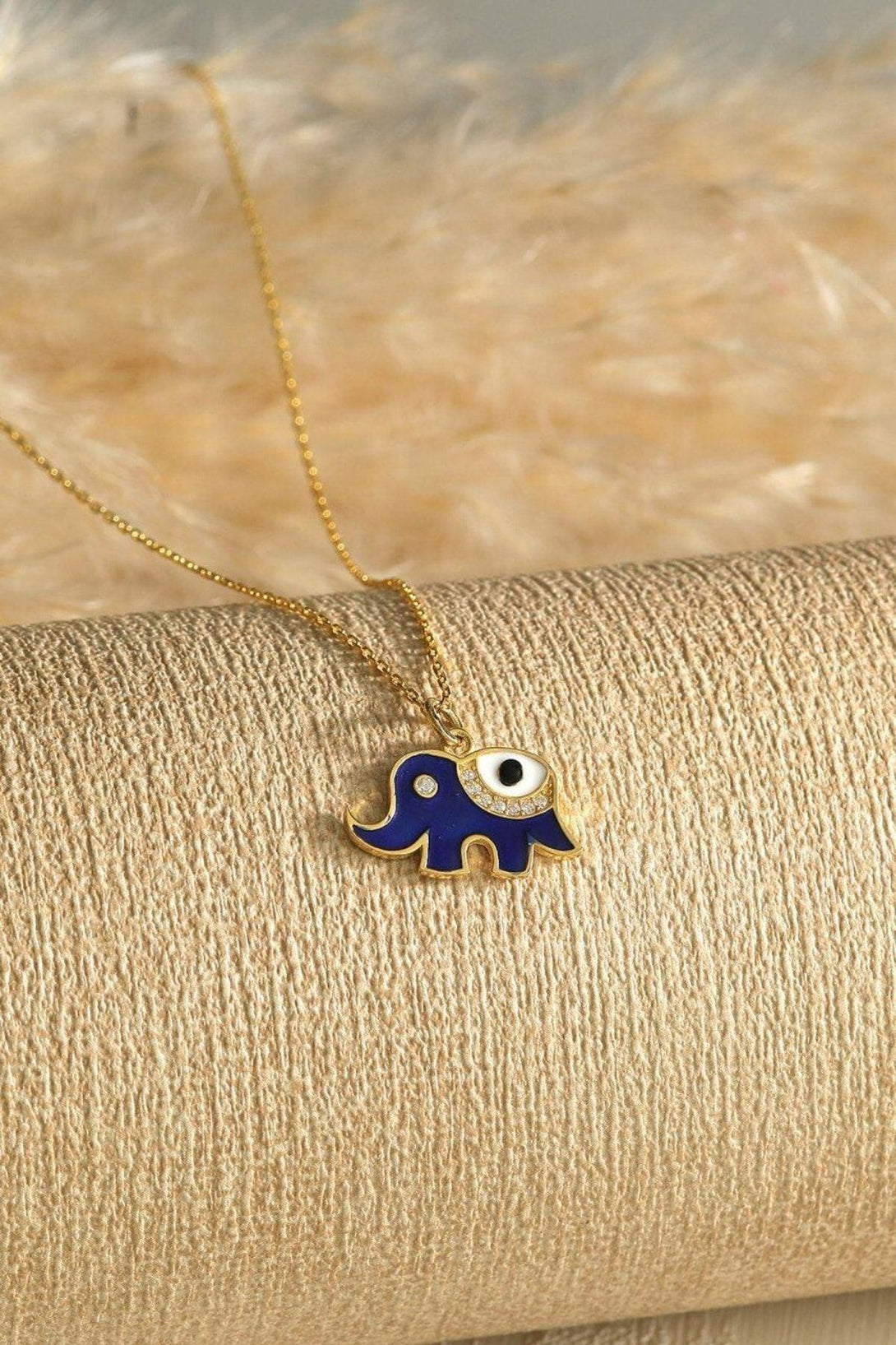 925 Sterling Silver Dark Blue Elephant Necklace With Evil Eyes