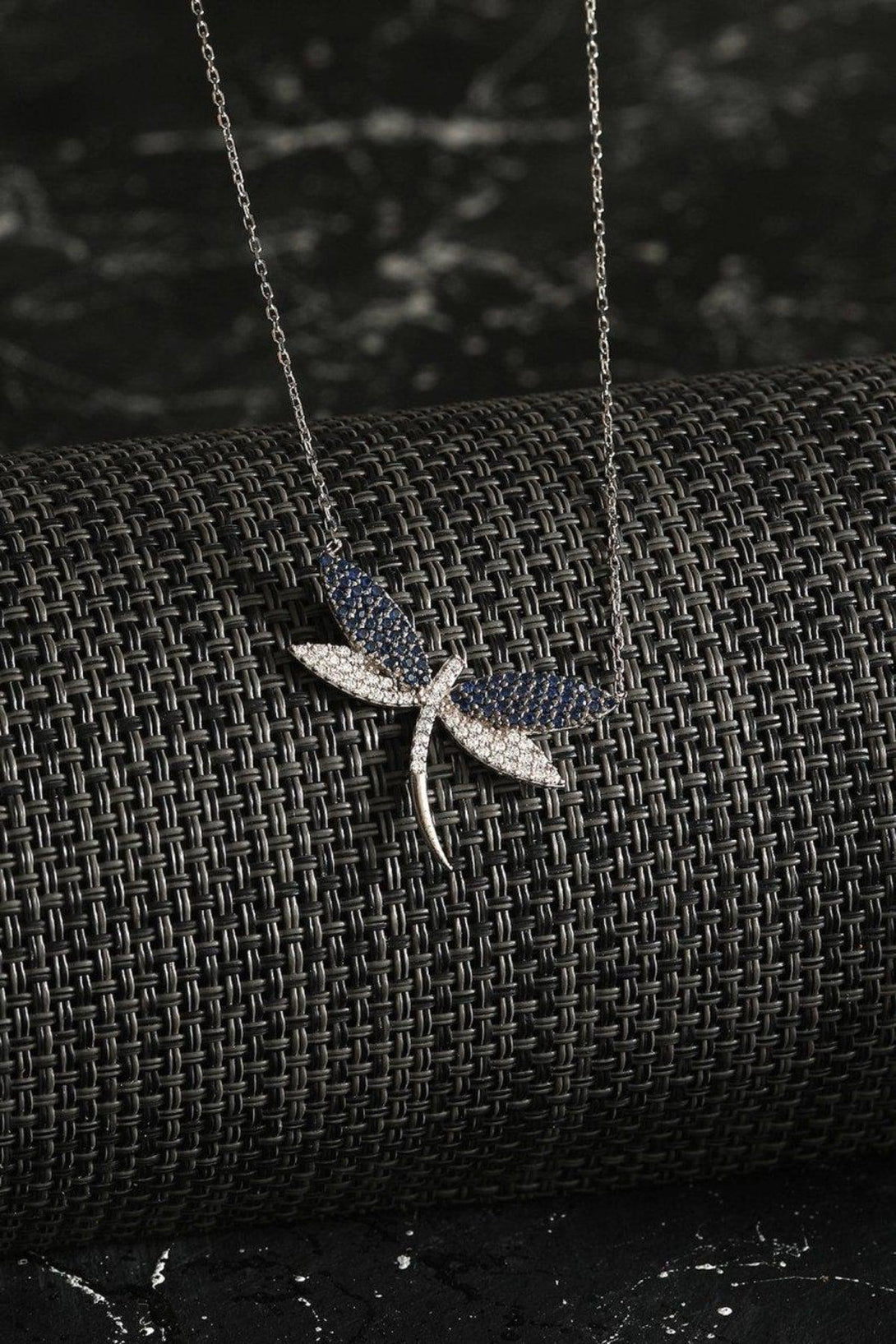 925 Sterling Silver Dragonfly Necklace With Blue And White Zircon Stone