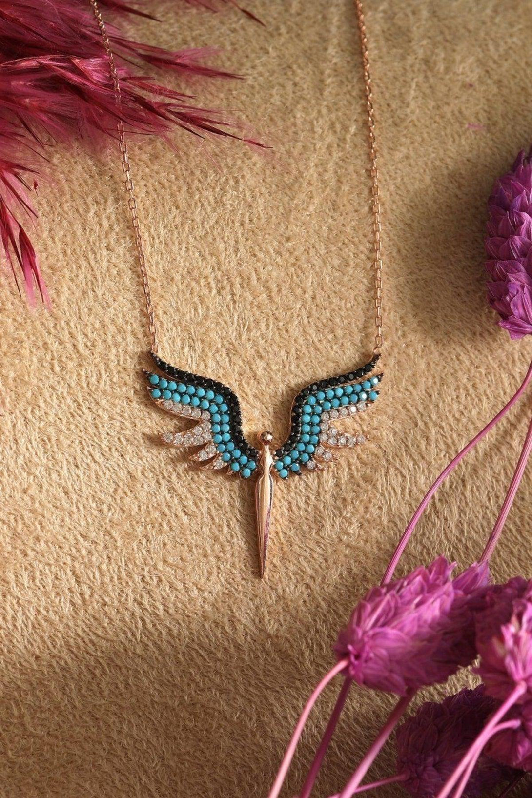 925 Sterling Silver Dragonfly Necklace With Blue Black Zircon Stone