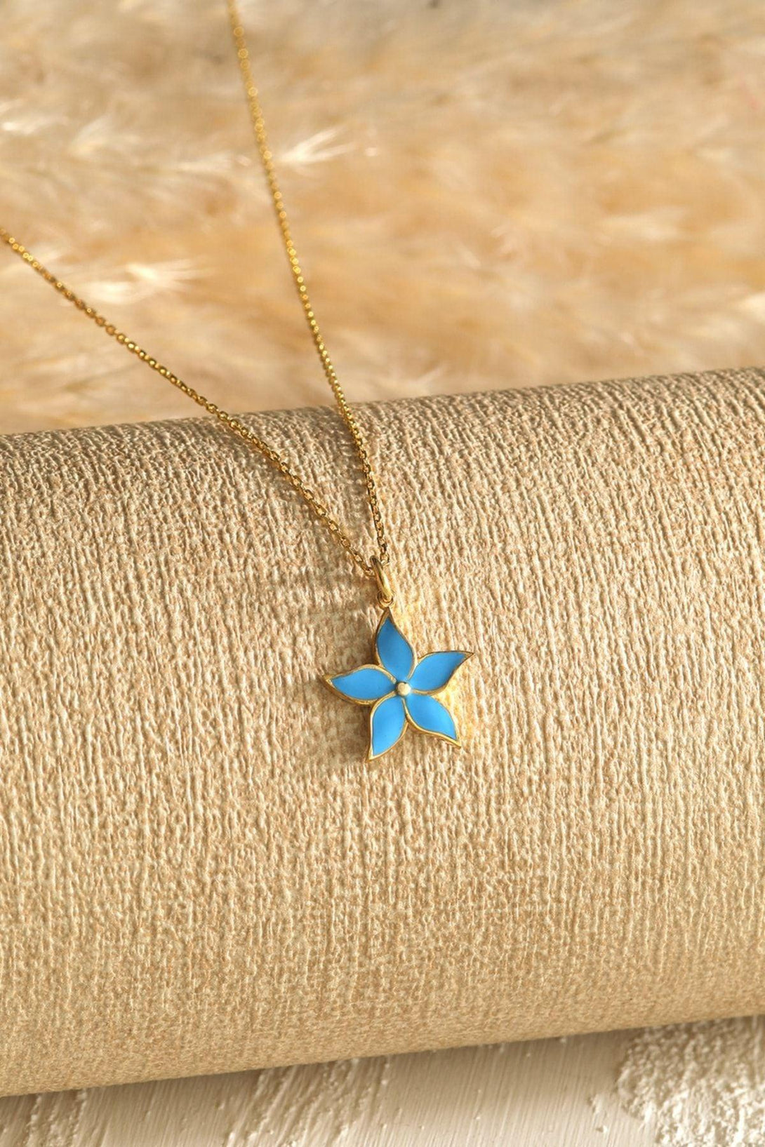 925 Sterling Silver Enamel Blue Star Necklace