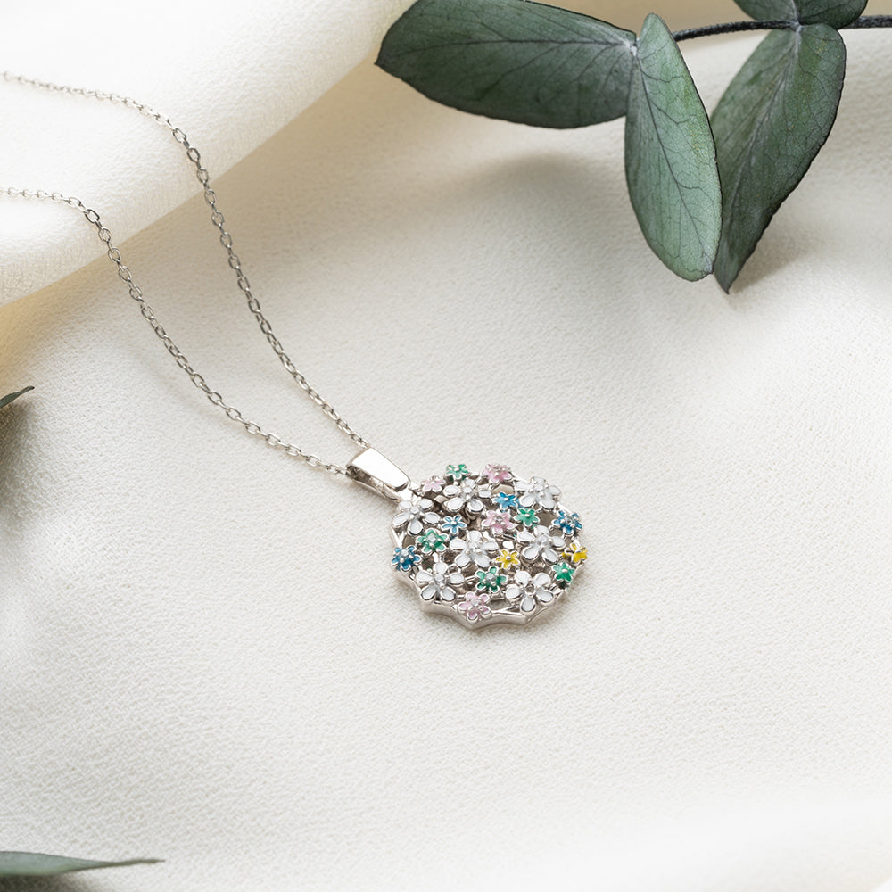 925 Sterling Silver Enamel Flower Necklace