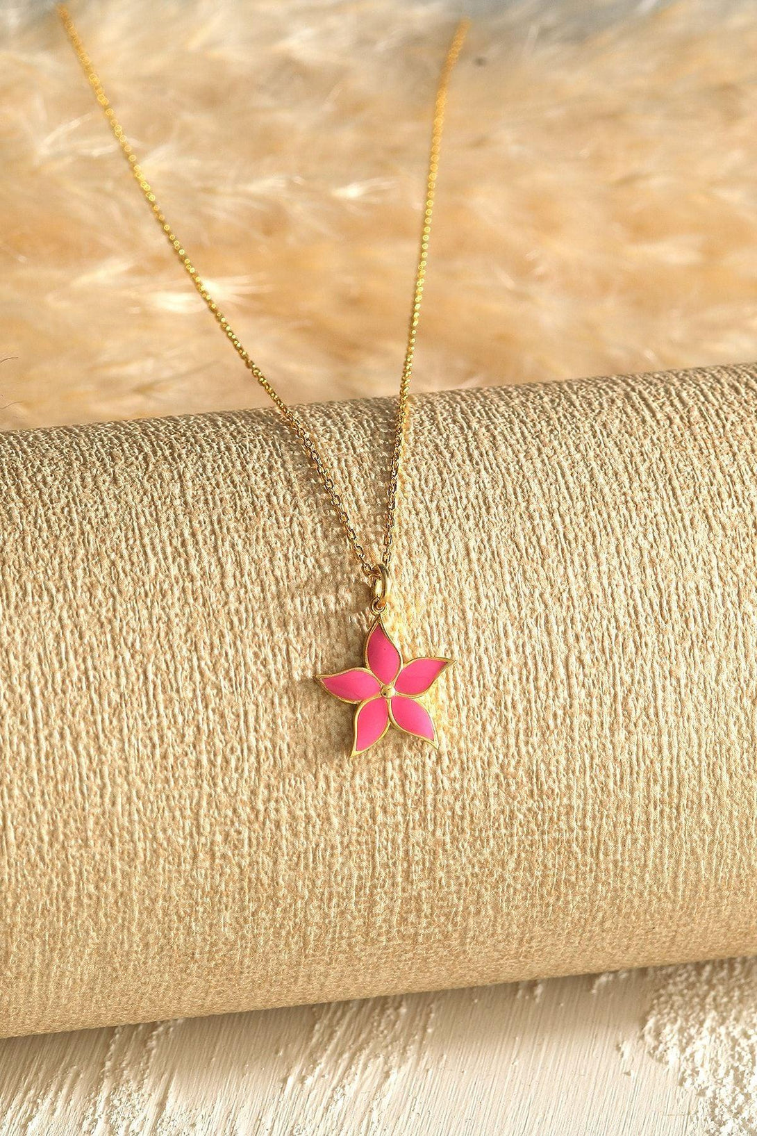 925 Sterling Silver Enameled Pink Star Necklace