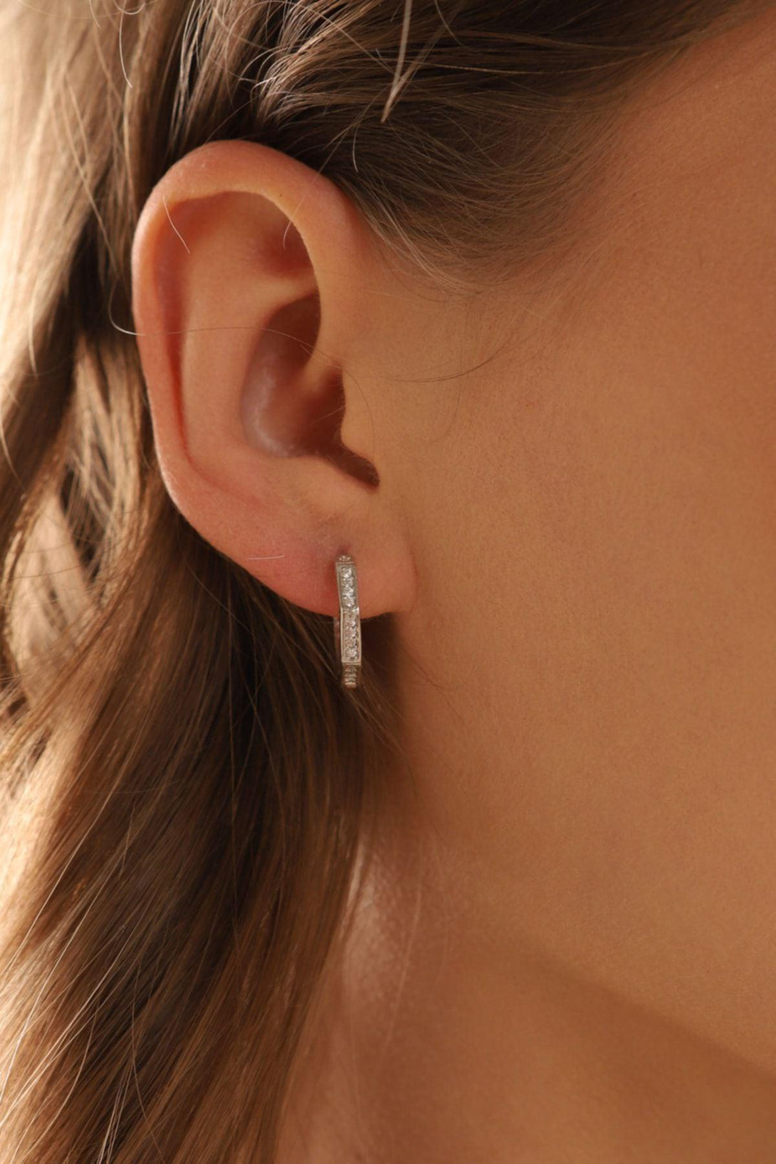 925 Sterling Silver Hoop Earring With Angular Zircon Stone