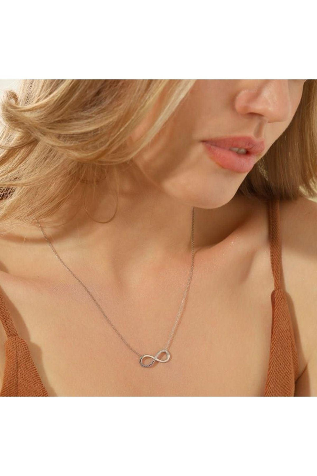 925 Sterling Silver Infinity Necklace With Personalized Birth Stone