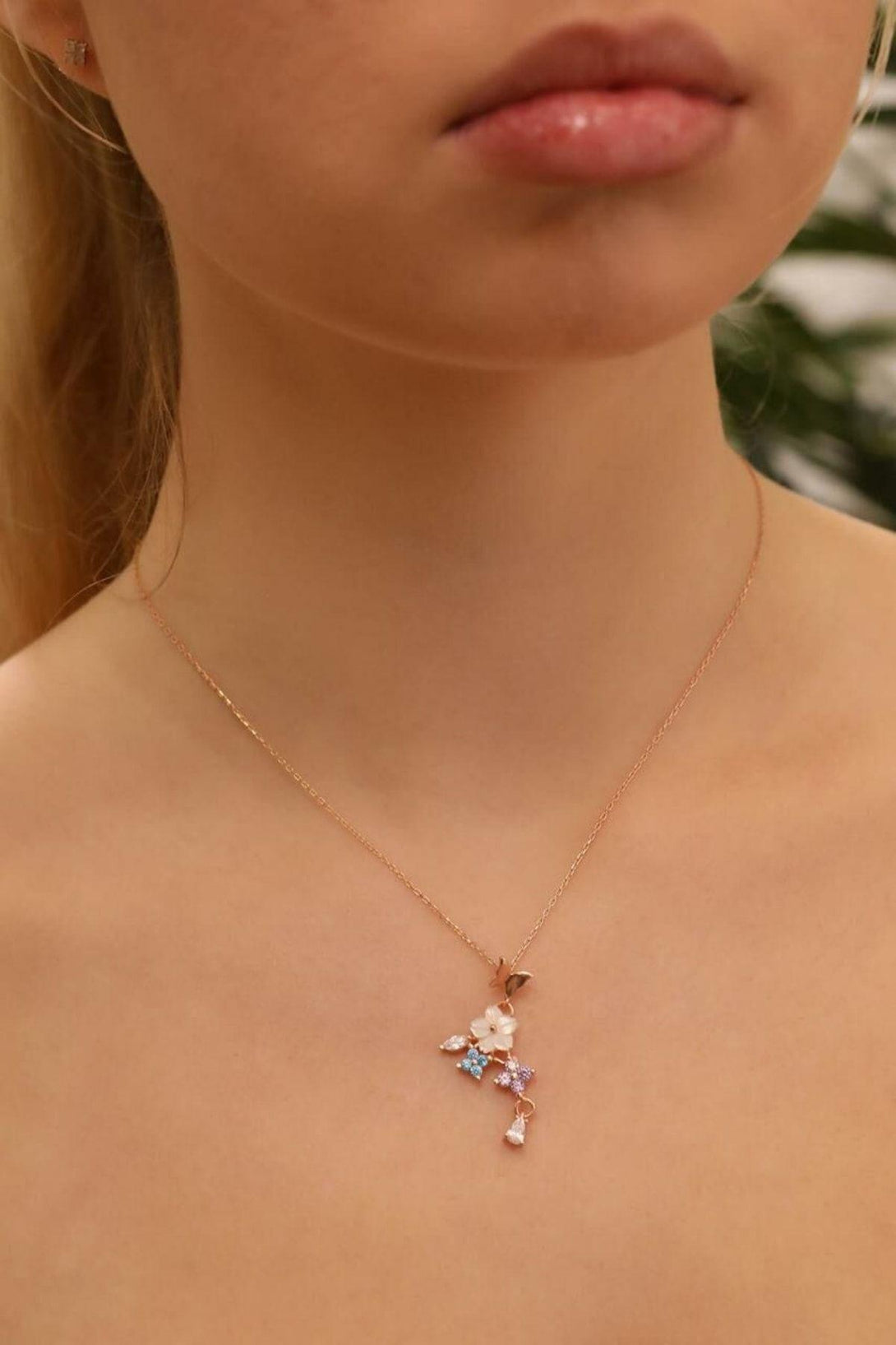 925 Sterling Silver Jasmine Flower Necklace With Butterfly