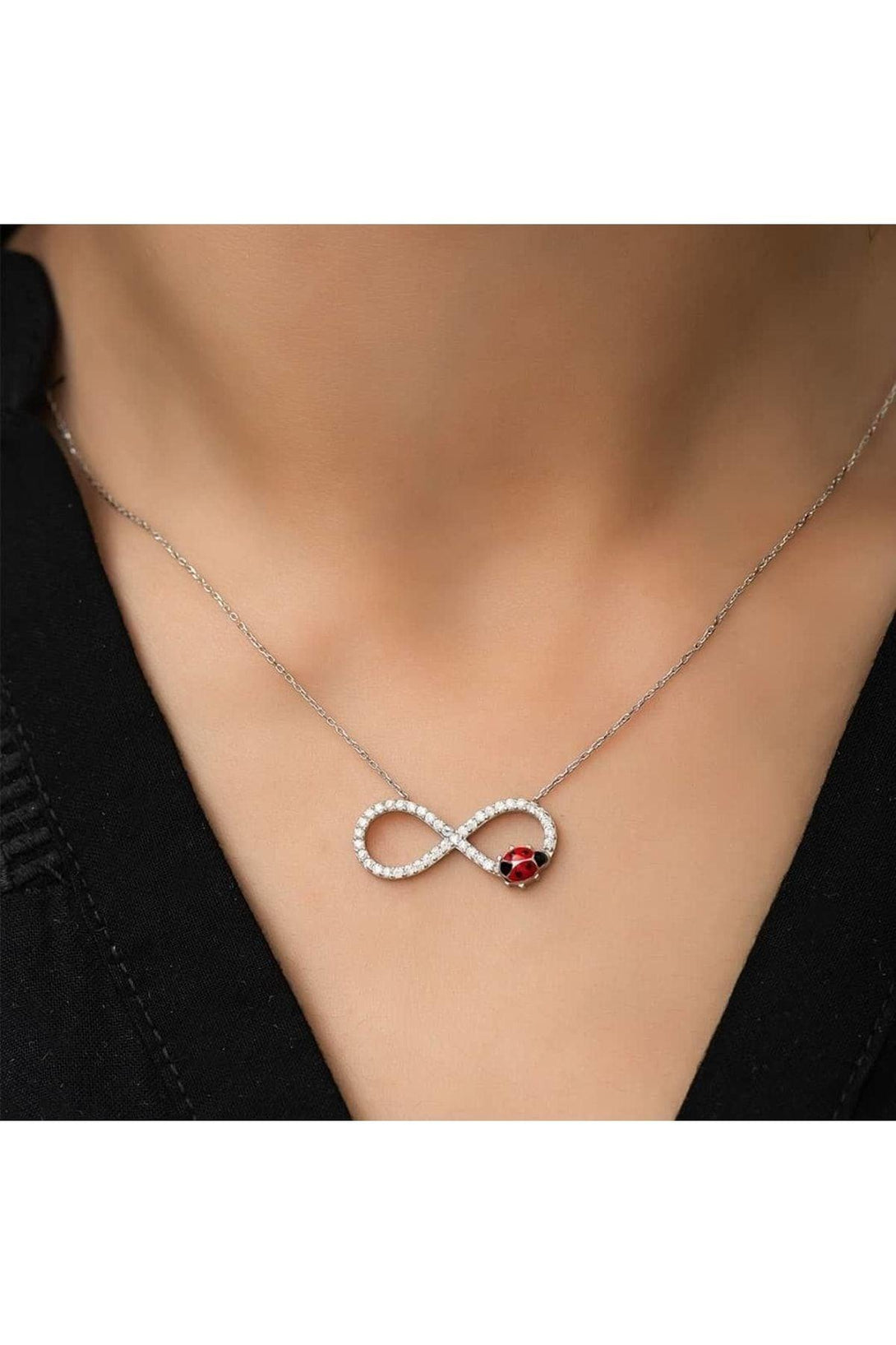 925 Sterling Silver Ladybug Infinity Sign Necklace