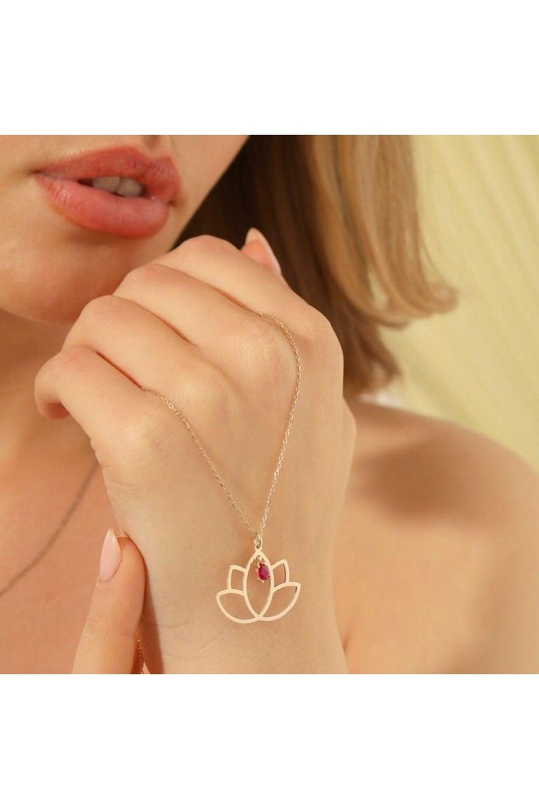 925 Sterling Silver Lotus Flower Necklace With Personalized Birth Stone