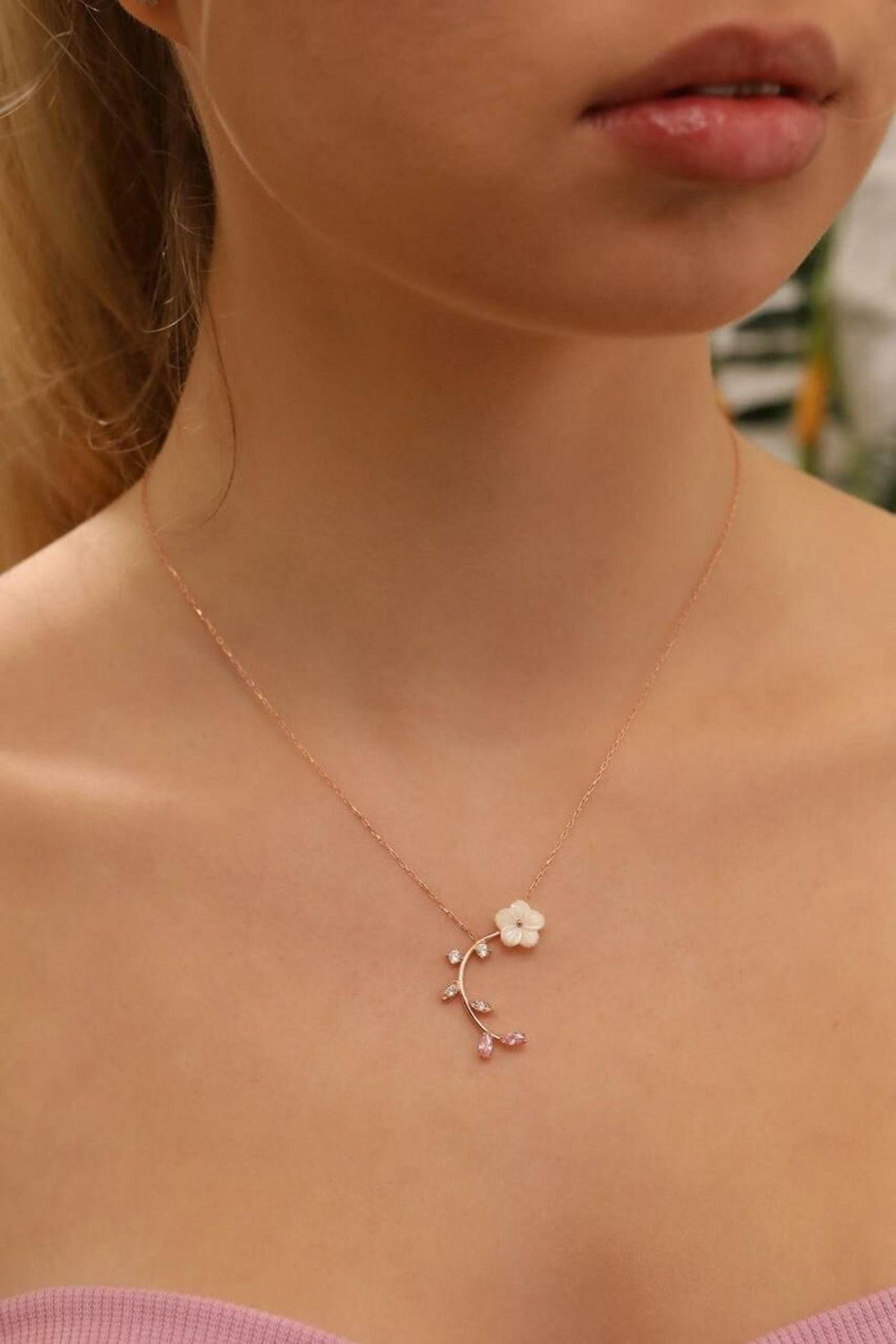 925 Sterling Silver Magnolia Flower Necklace