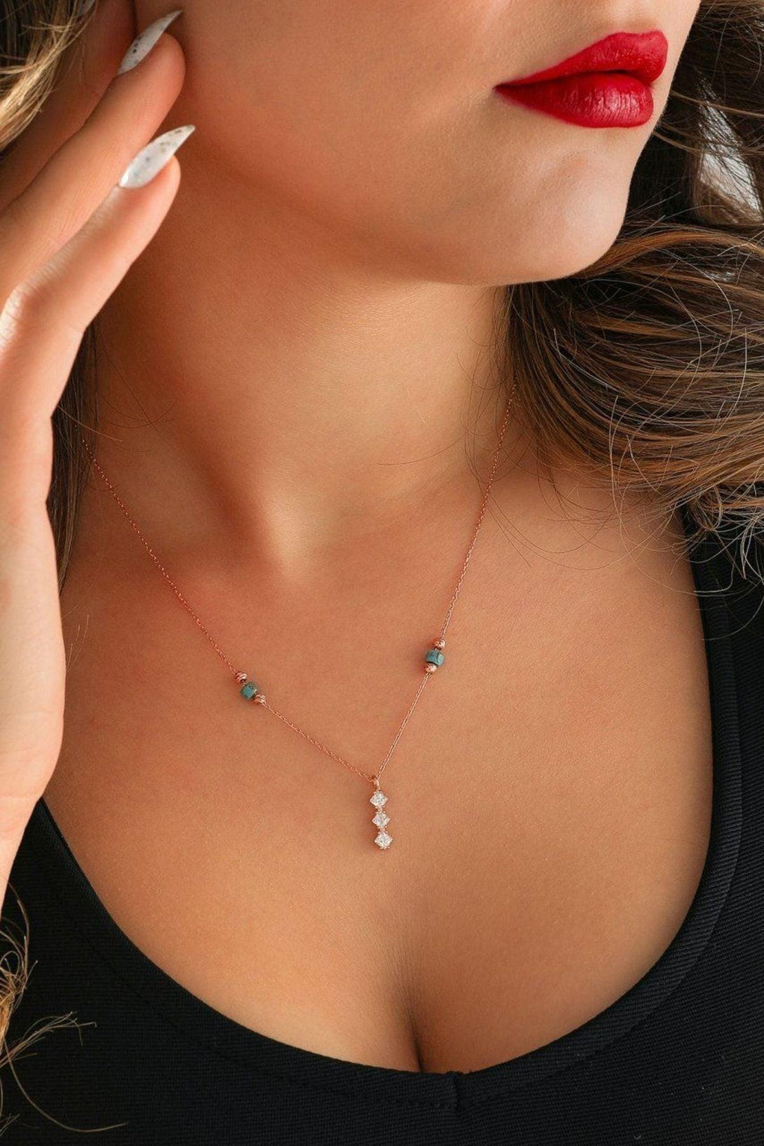 925 Sterling Silver Necklace With Blue Beads And Zircon Stones