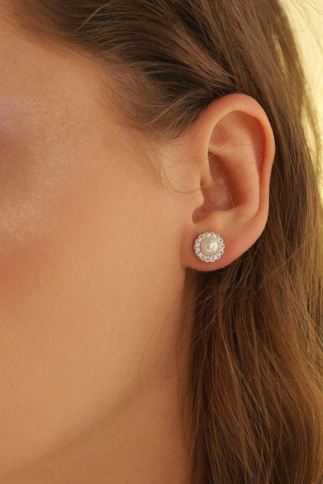 925 Sterling Silver Pearl Earring With Zircon Stone