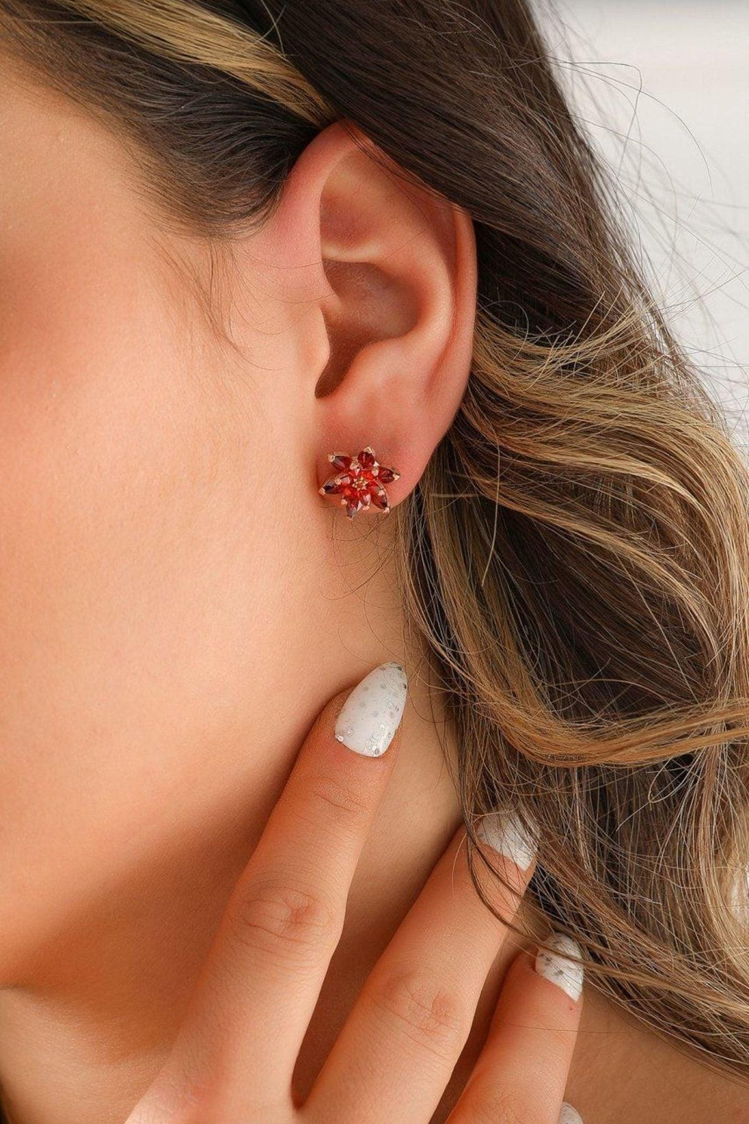 925 Sterling Silver Red Lotus Earring