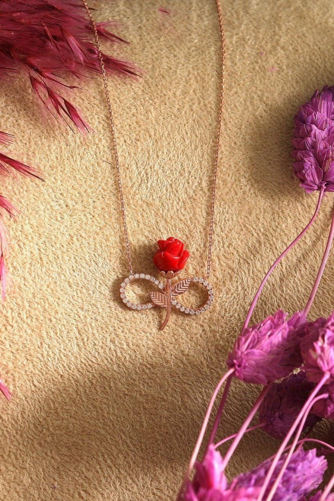 925 Sterling Silver Rose Infinity Sign Necklace