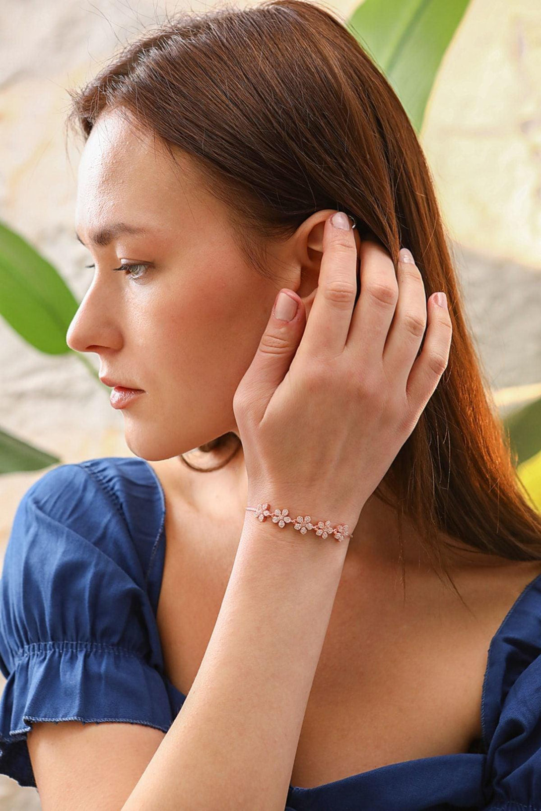 925 Sterling Silver Row Clover Bracelet