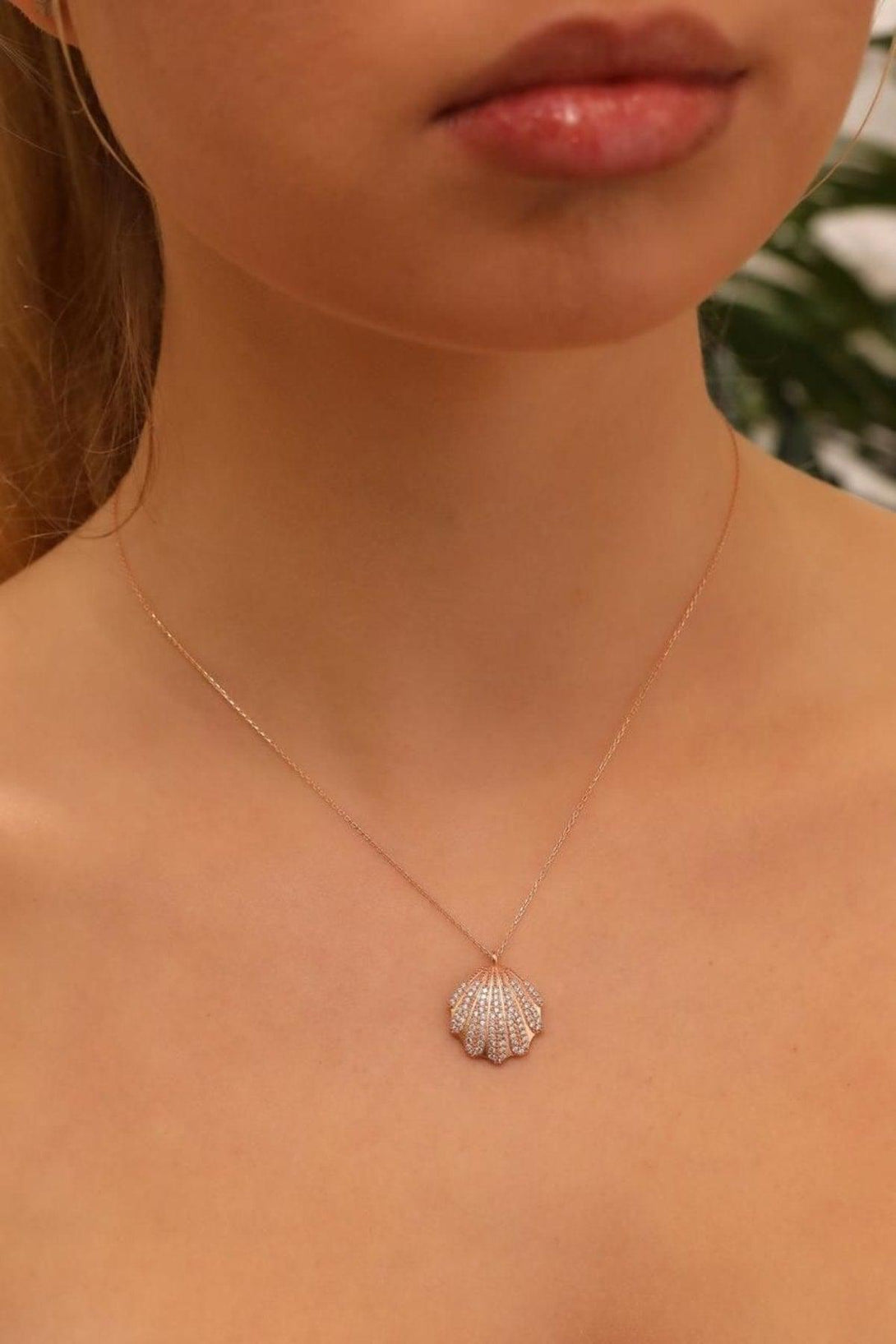 925 Sterling Silver Seashell Necklace With Zircon Stone