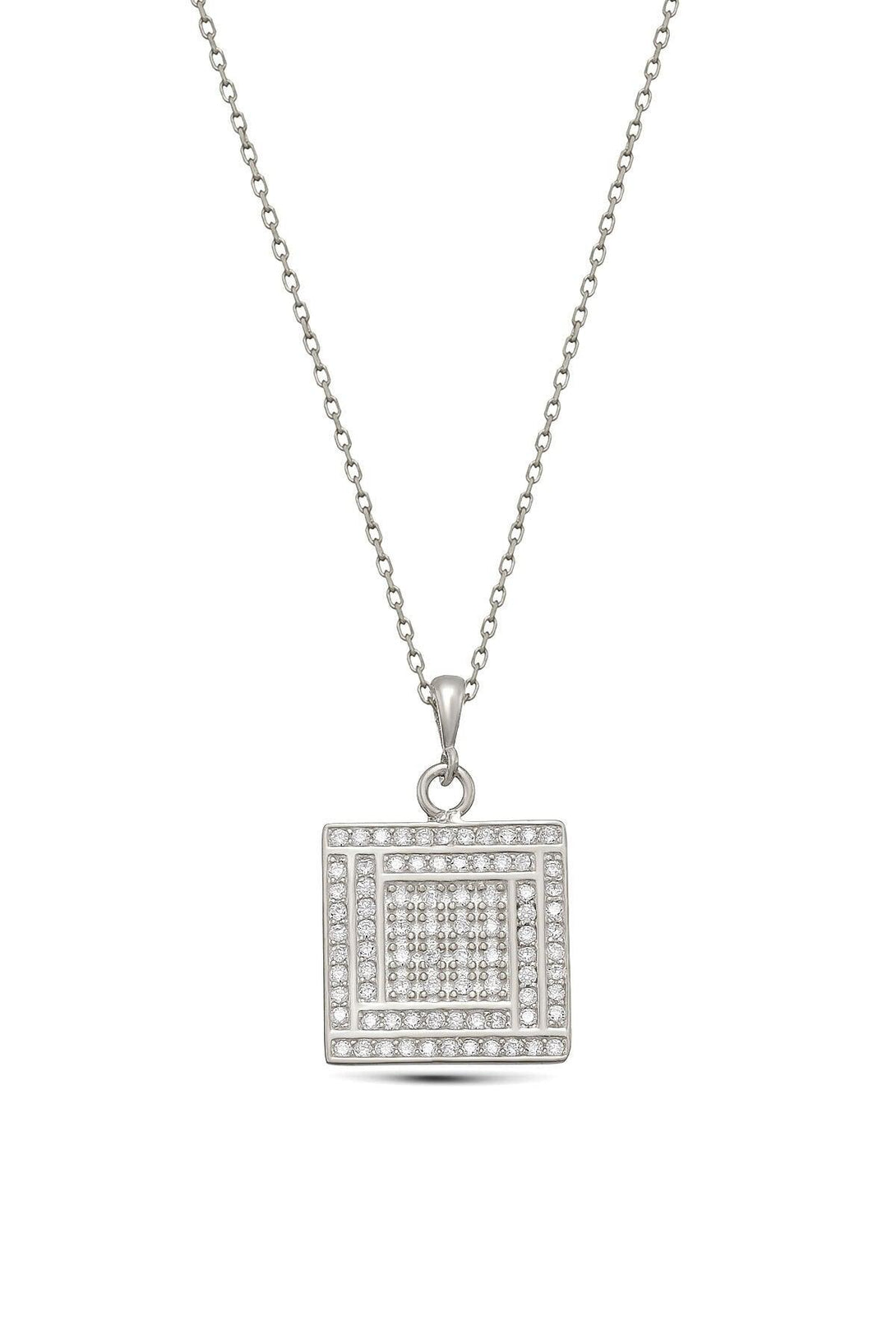 925 Sterling Silver Square Necklace With Zircon Natural Stone