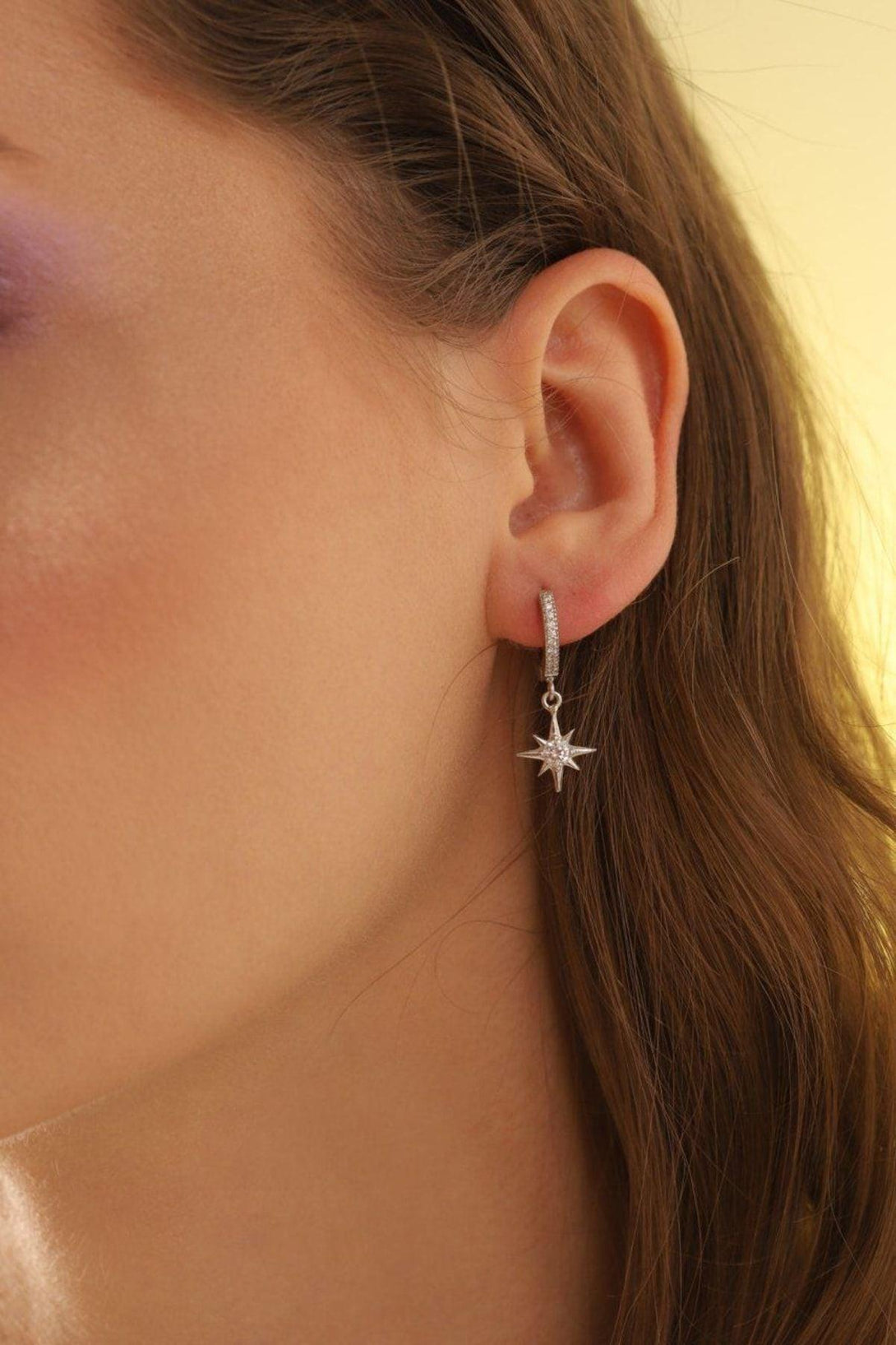 925 Sterling Silver Star Earring With Zircon Stone