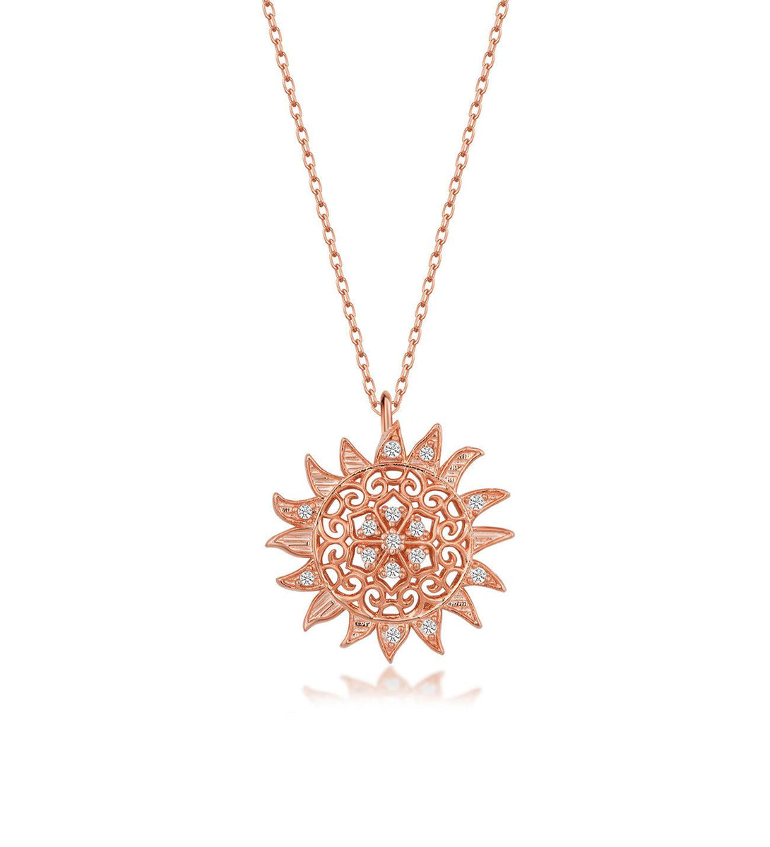 925 Sterling Silver Sun Necklace With Zircon Natural Stone