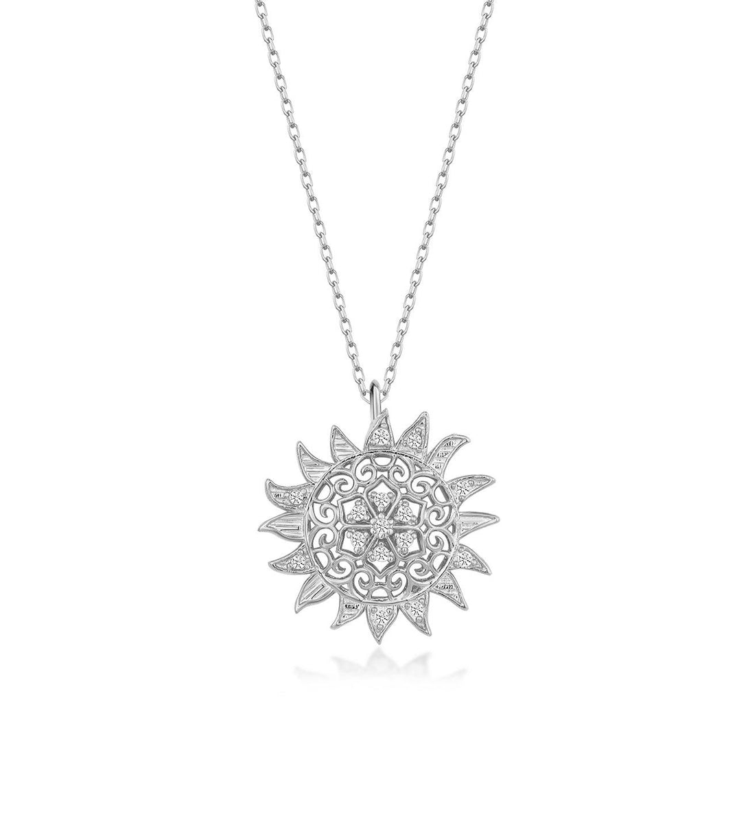 925 Sterling Silver Sun Necklace With Zircon Natural Stone