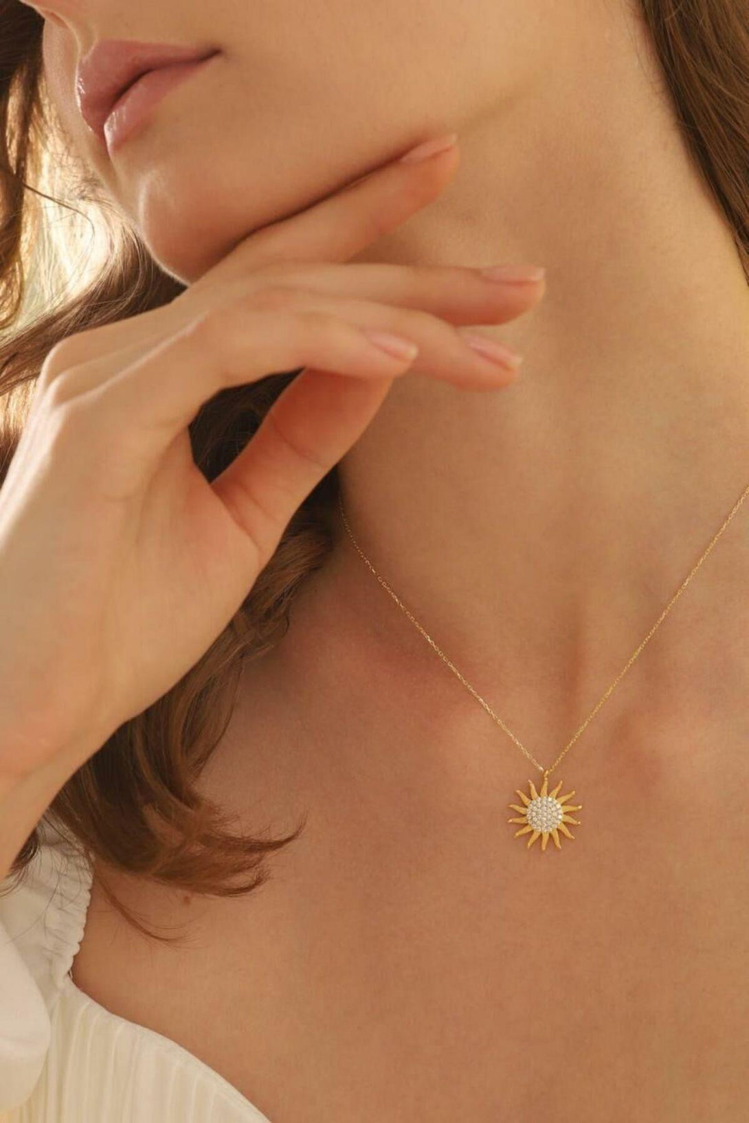 925 Sterling Silver Sun Necklace With Zircon Stone