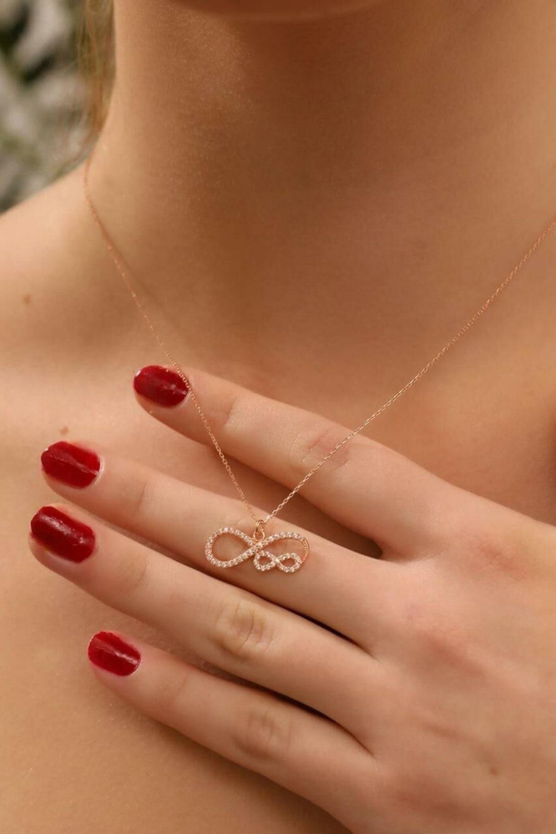 925 Sterling Silver Zircon Natural Stone Double Infinity Sign Necklace