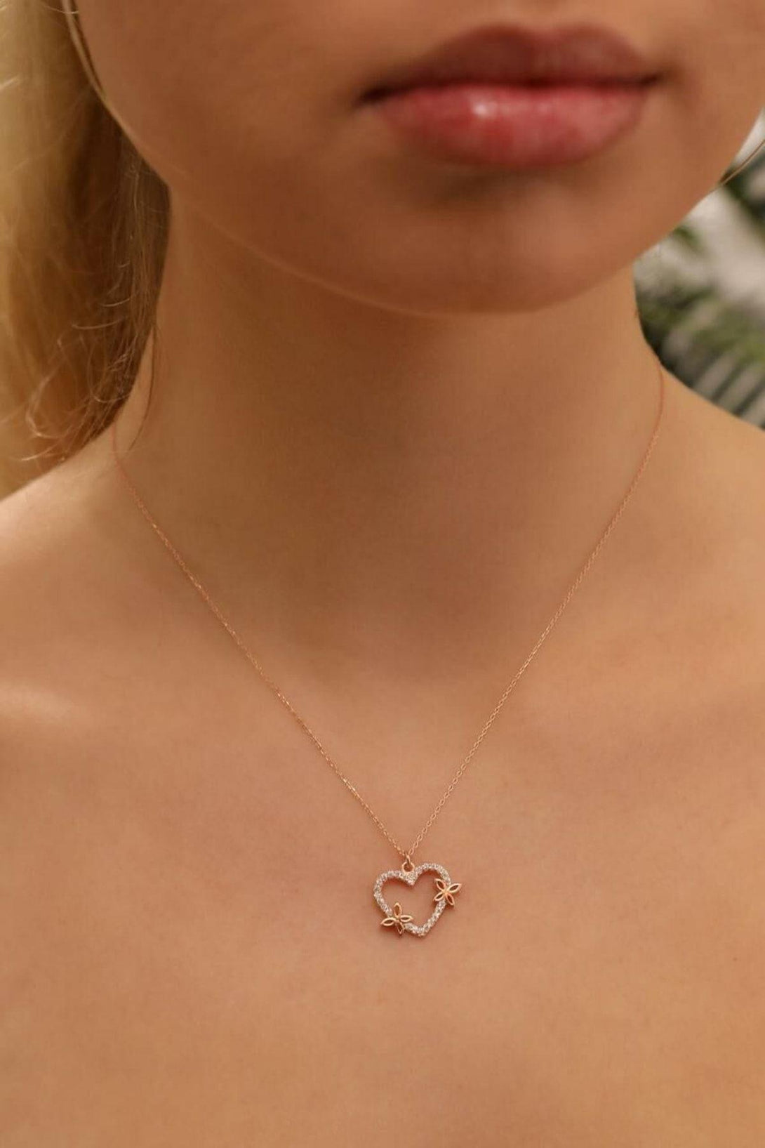 925 Sterling Silver Zircon Natural Stone Heart Necklace