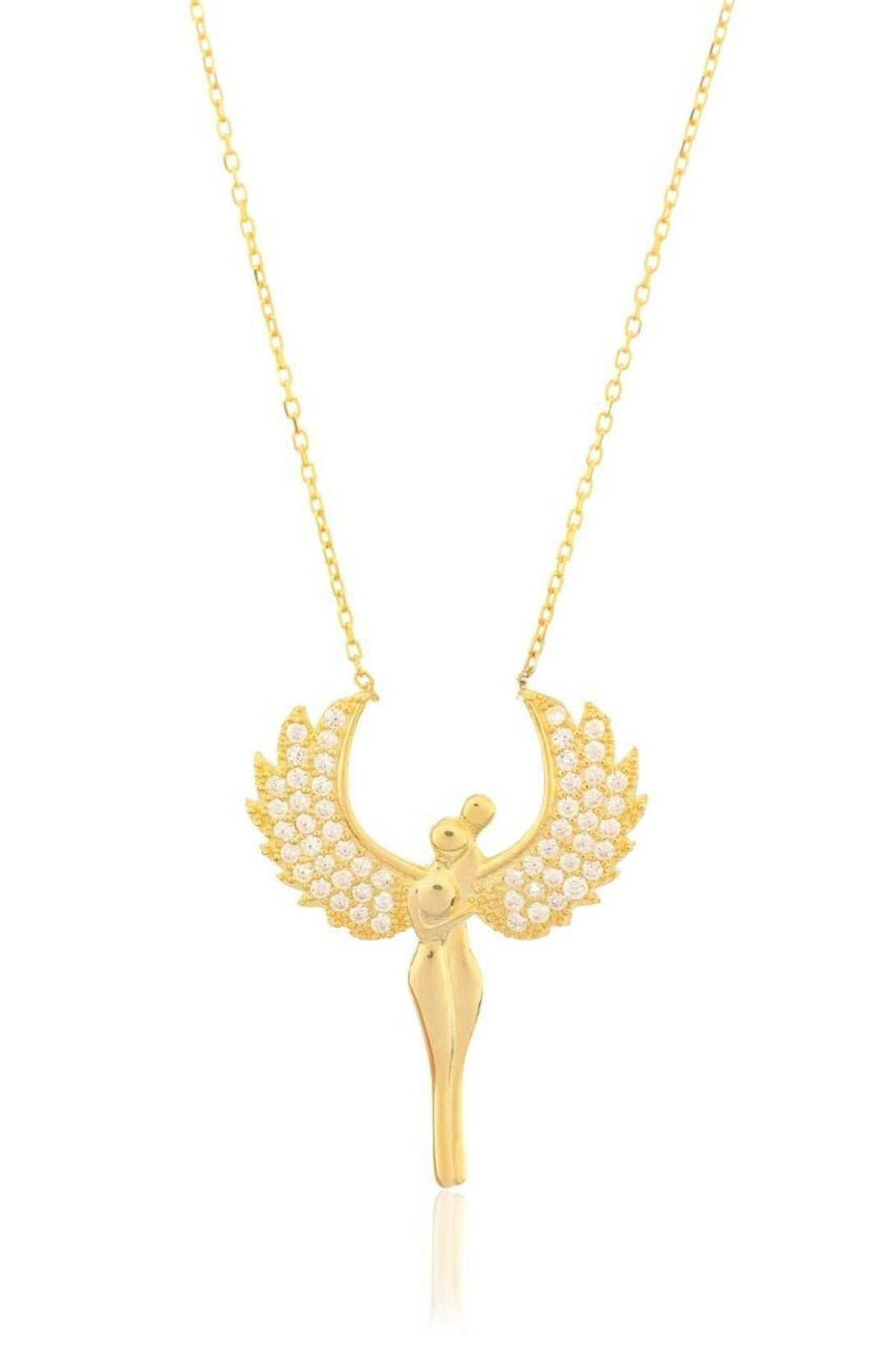 925 Sterling Silver Angel Necklace With Zircon Natural Stone