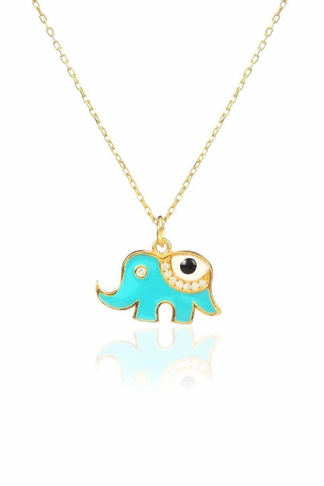 925 Sterling Silver Blue Elephant Necklace With Evil Eyes