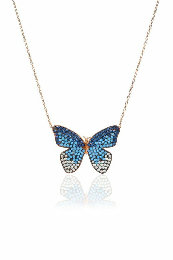 925 Sterling Silver Butterfly Necklace With Blue Zircon Stone