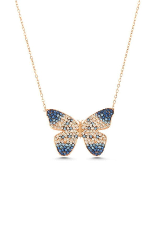 925 Sterling Silver Butterfly Necklace With Blue Zircon Stone