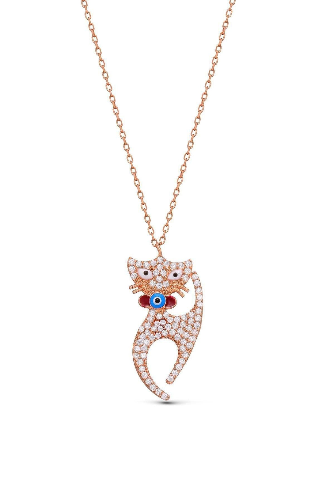 925 Sterling Silver Cat Necklace With Zircon Stone