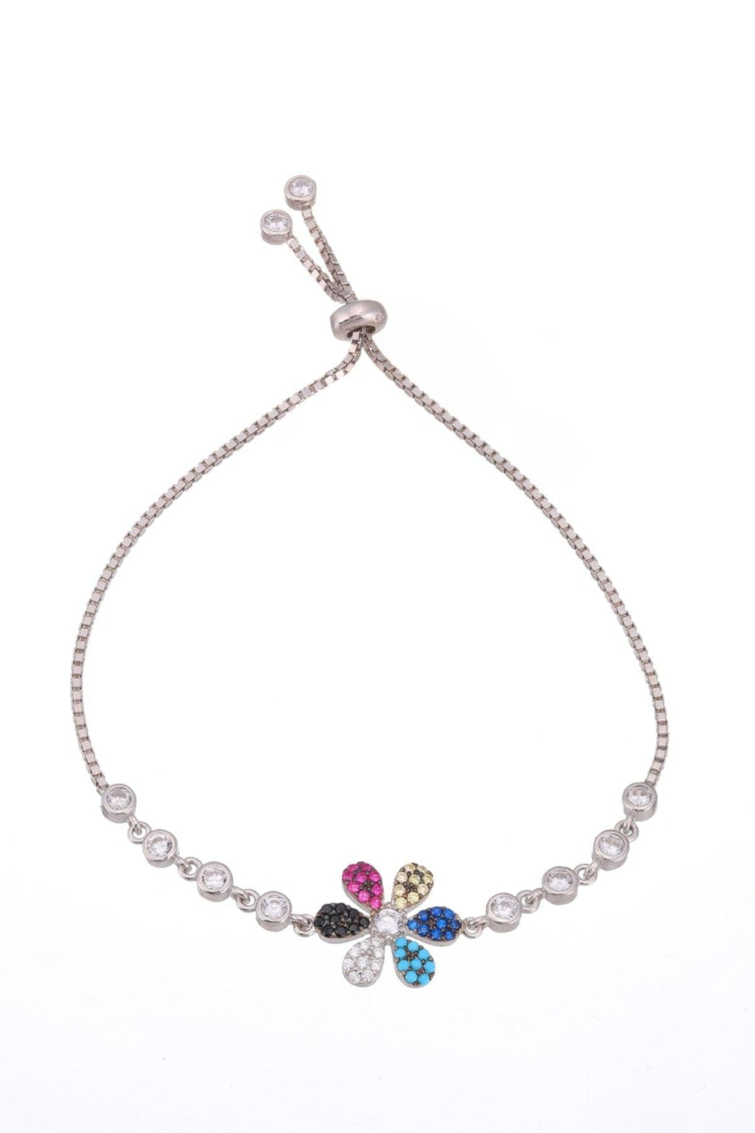 925 Sterling Silver Clover Bracelet With Colored Zircon Stones