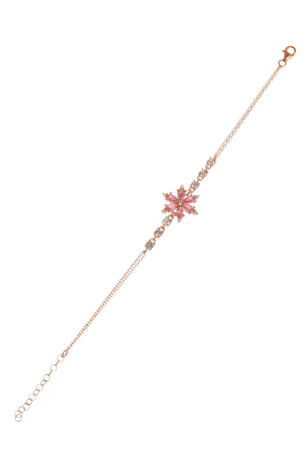 925 Sterling Silver Clover Bracelet With Pink Zircon Stone