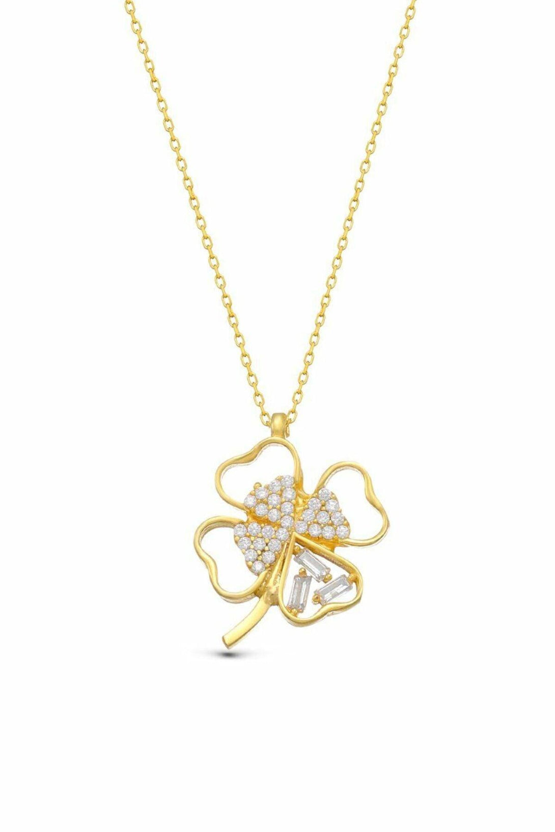 925 Sterling Silver Clover Necklace With Zircon Baguette Stone