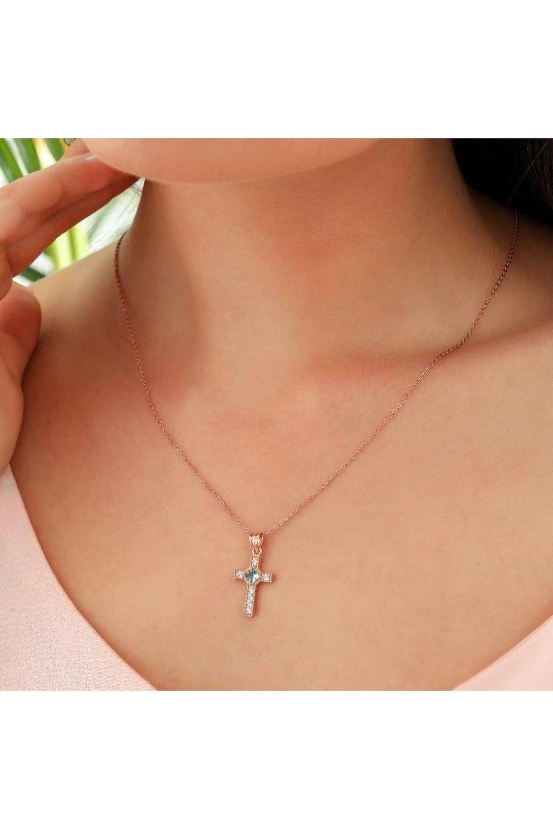 925 Sterling Silver Cross Necklace With Personalized Birth Stone