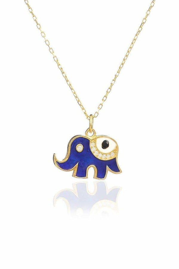 925 Sterling Silver Dark Blue Elephant Necklace With Evil Eyes