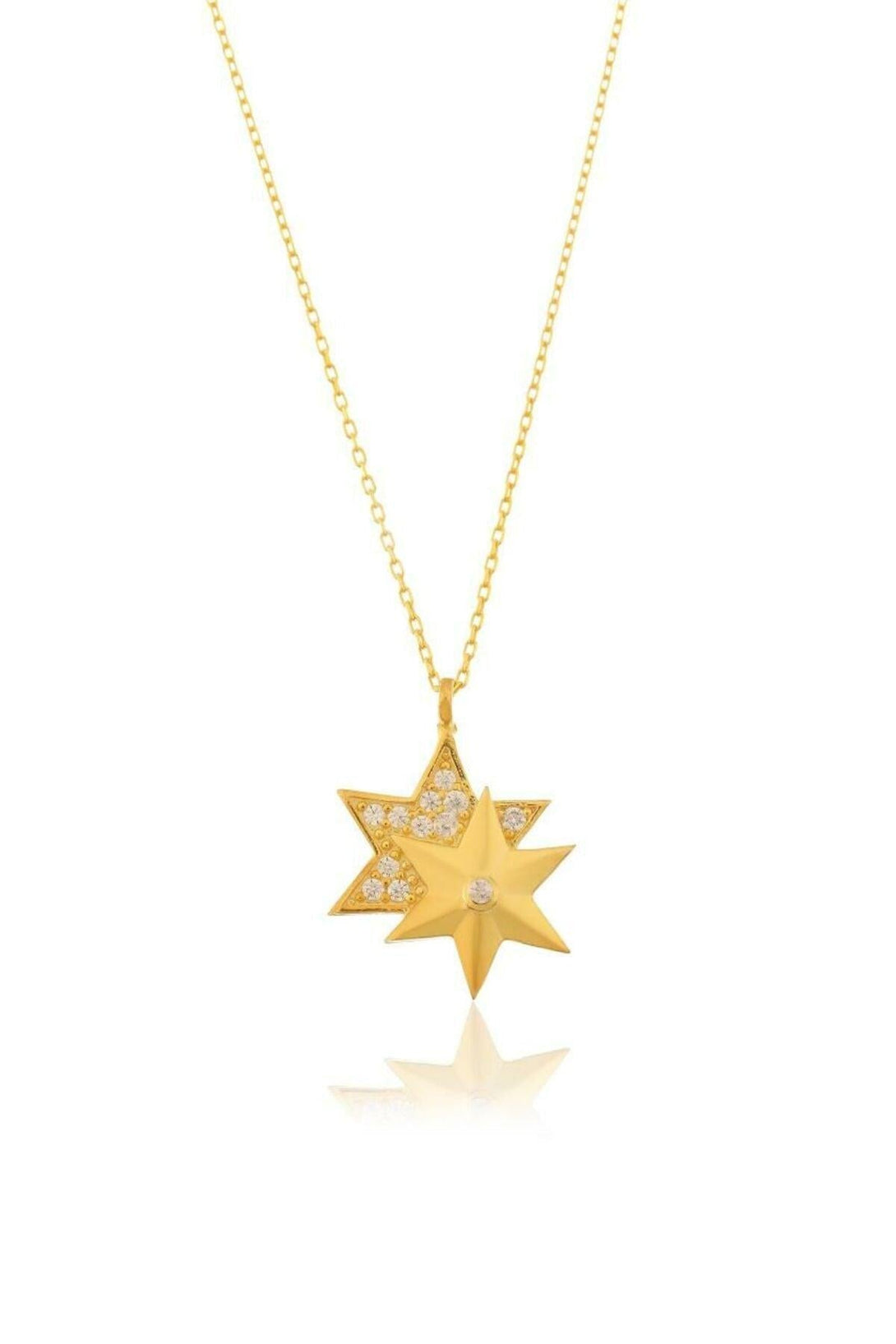 925 Sterling Silver Double Star Necklace With Zircon Stone