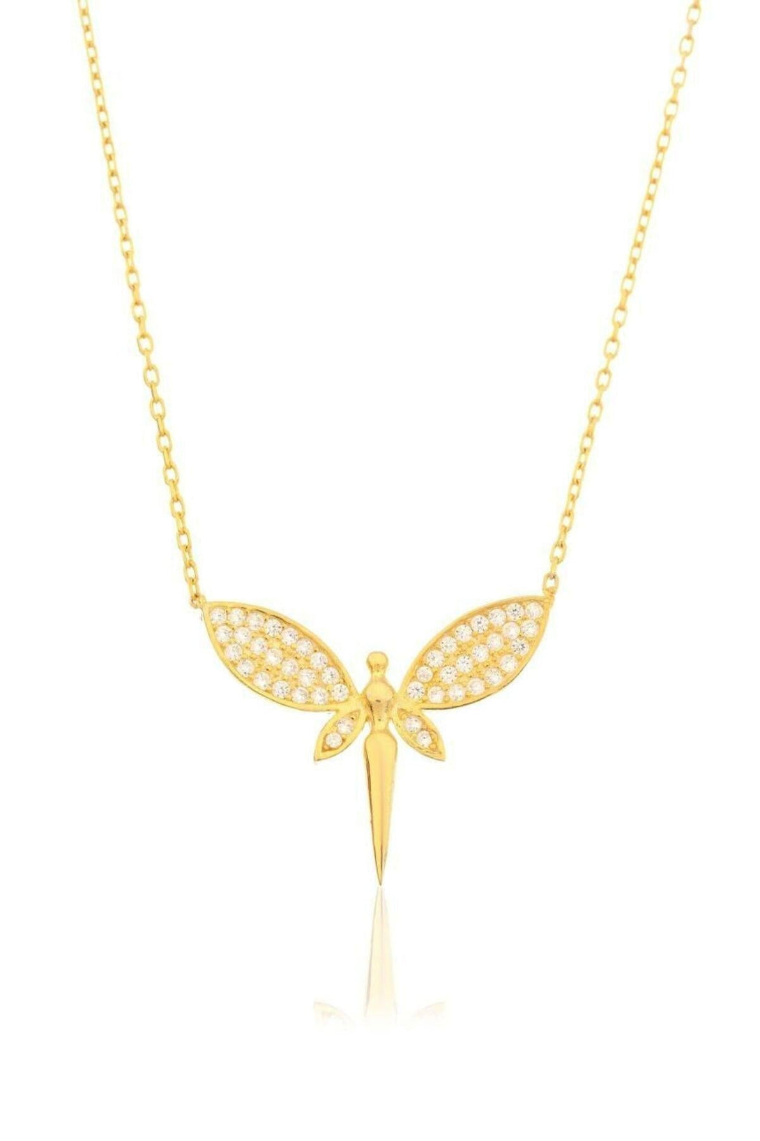 925 Sterling Silver Dragonfly Necklace With Zircon Natural Stone