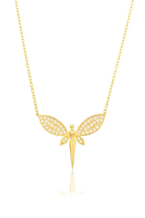 925 Sterling Silver Dragonfly Necklace With Zircon Natural Stone